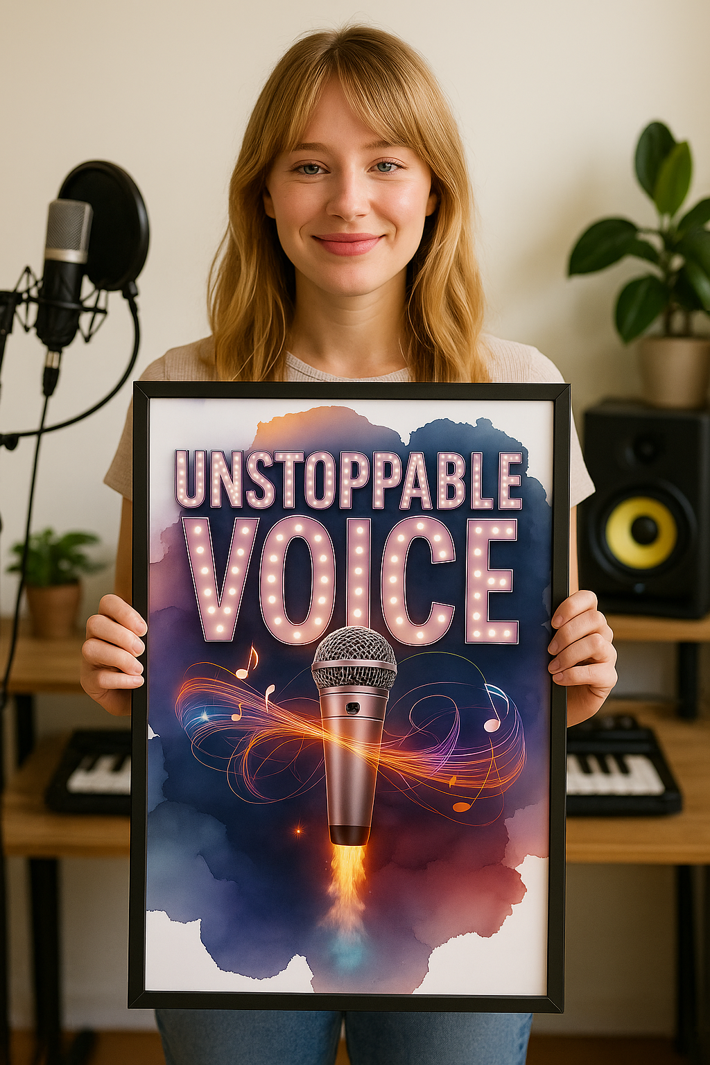 Girl Holding up the Unstoppable Voice Matte Poster by The Singing Journey