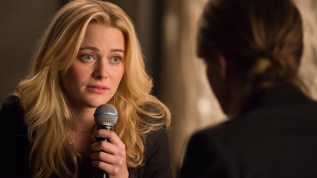 A blond woman is holding a microphone, upset over someone else and their criticism.